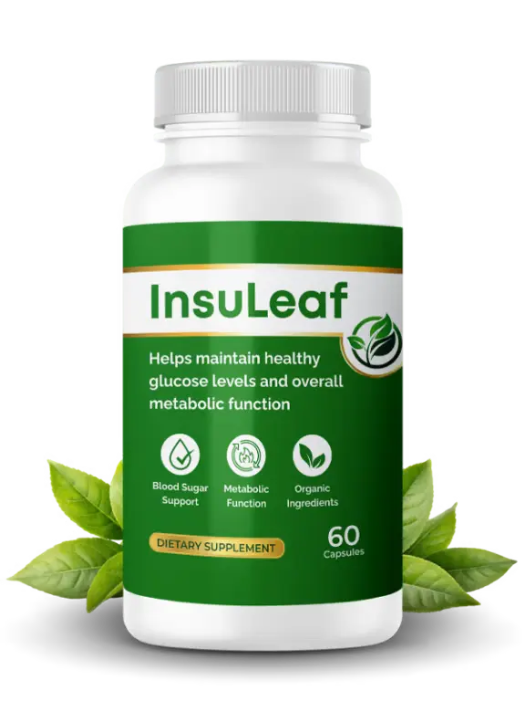 InsuLeaf dietary supplement bottle for blood sugar and metabolism support.