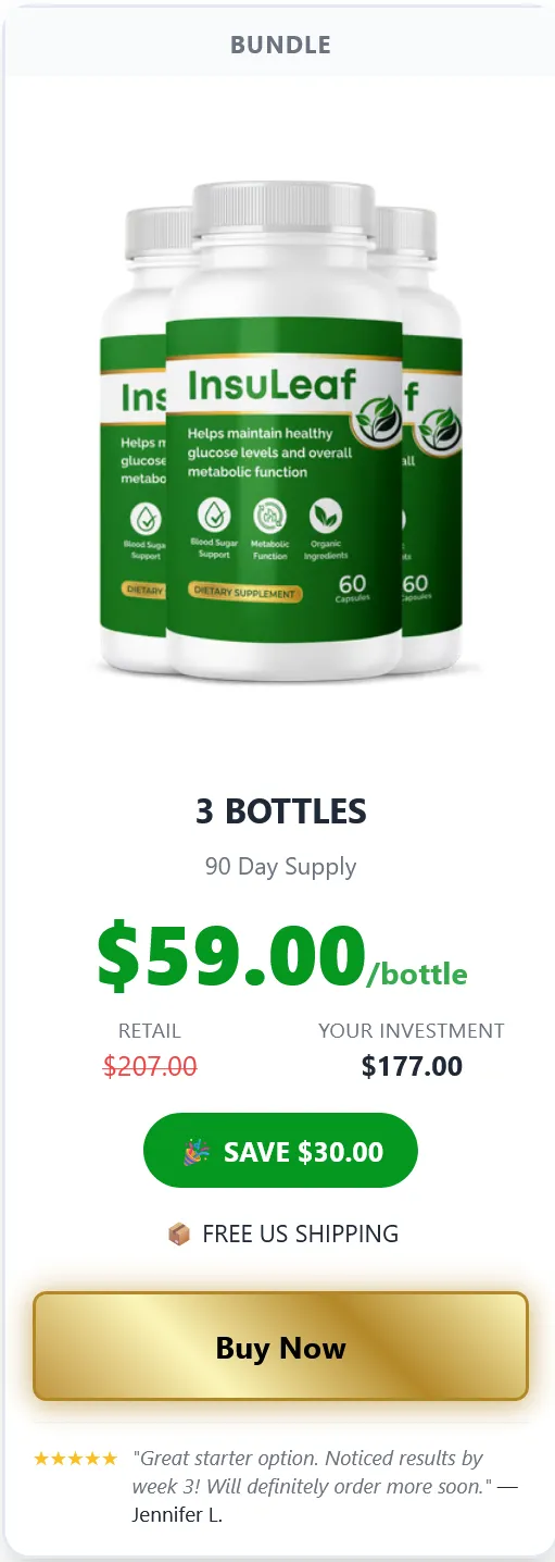 InsuLeaf three bottle pack price offer for gut health, digestion, metabolism support and 90 day supply